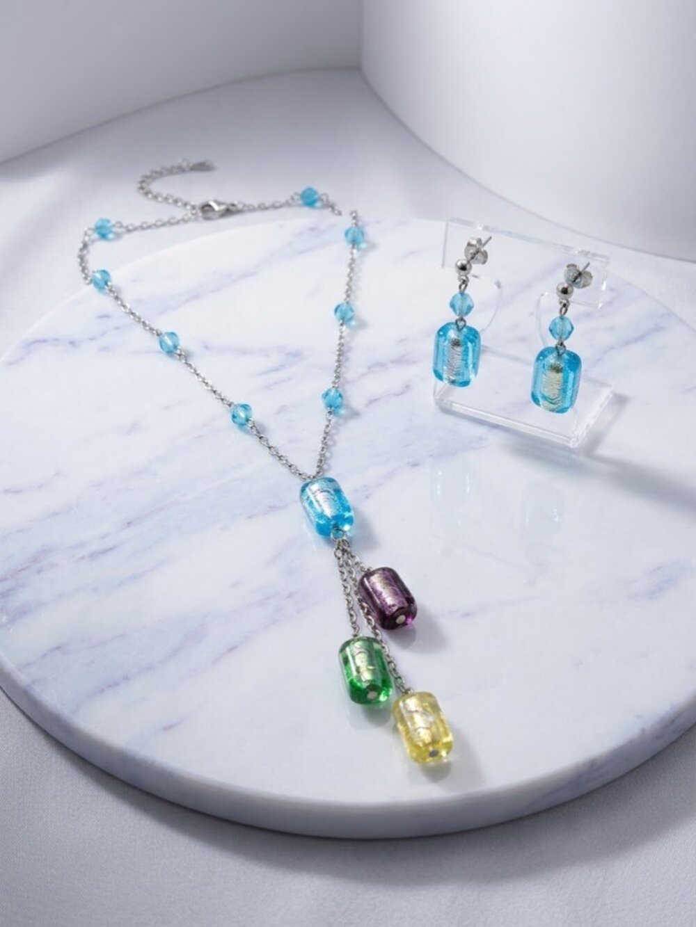 Murano Multi Colour Bead necklace earring set